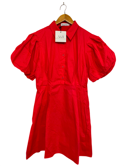 ATMOS & HERE |M| BUST 16| A38| VIBRANT RED PUFF-SLEEVE MINI DRESS