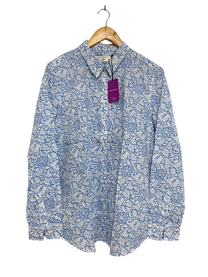 SPORTS CRAFT |M| BUST 22| A38| BLUE & WHITE FLORAL PRINT BUTTON-DOWN LONG-SLEEVE SHIRT