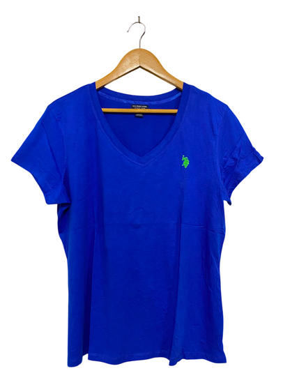 U S POLO ASSN |XL| BUST 21| A38| ROYAL BLUE & LIME GREEN LOGO V-NECK T-SHIRT