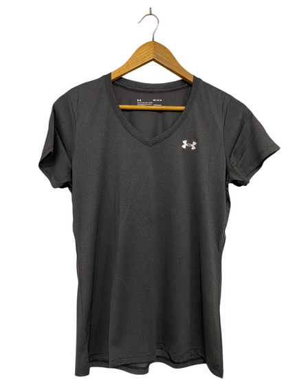 UNDER ARMOUR |M| BUST 17| A38| CHARCOAL GREY HEATGEAR V-NECK ATHLETIC T-SHIRT