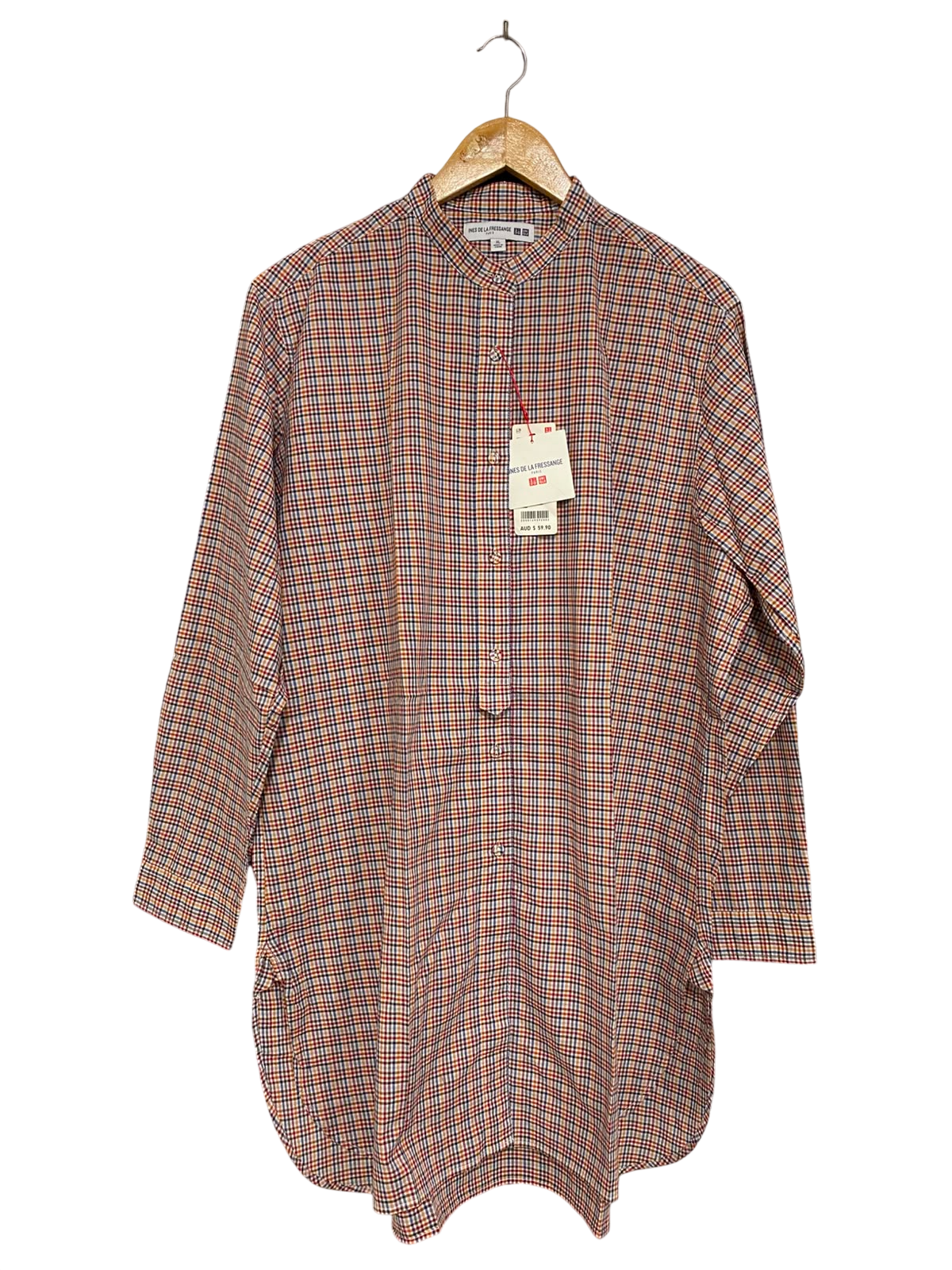 UNIQLO |XL| BUST 24| A38| INES DE LA FRESSANGE PLAID MANDARIN COLLAR TUNIC SHIRT