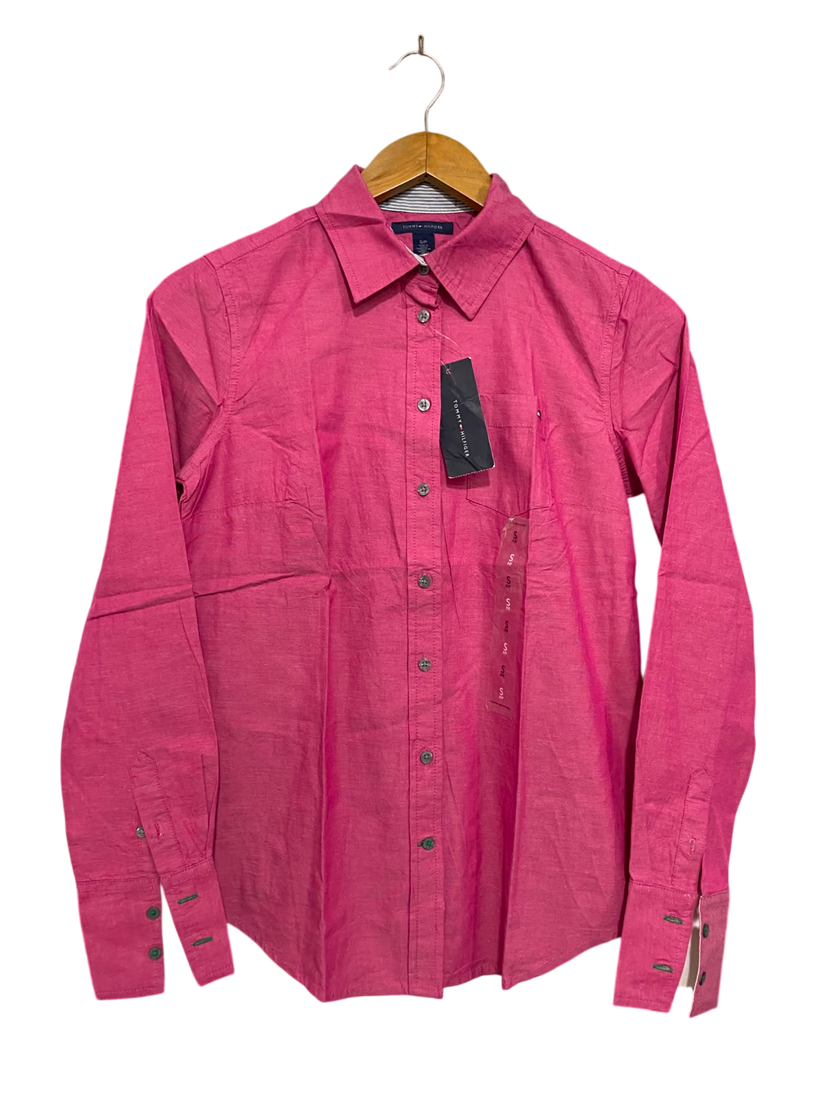 TOMMY HILFIGER |S| BUST 17| A38| HOT PINK BUTTON-DOWN LONG-SLEEVE SHIRT
