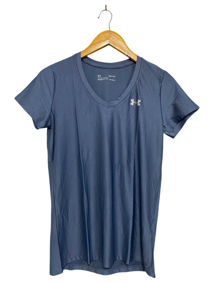 UNDER ARMOUR |S| BUST 16| A38| SLATE BLUE HEATGEAR V-NECK ATHLETIC T-SHIRT