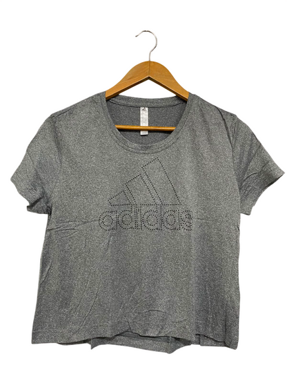 ADIDAS |S| BUST 18| A38| GREY STUDDED LOGO ATHLETIC CROP T-SHIRT