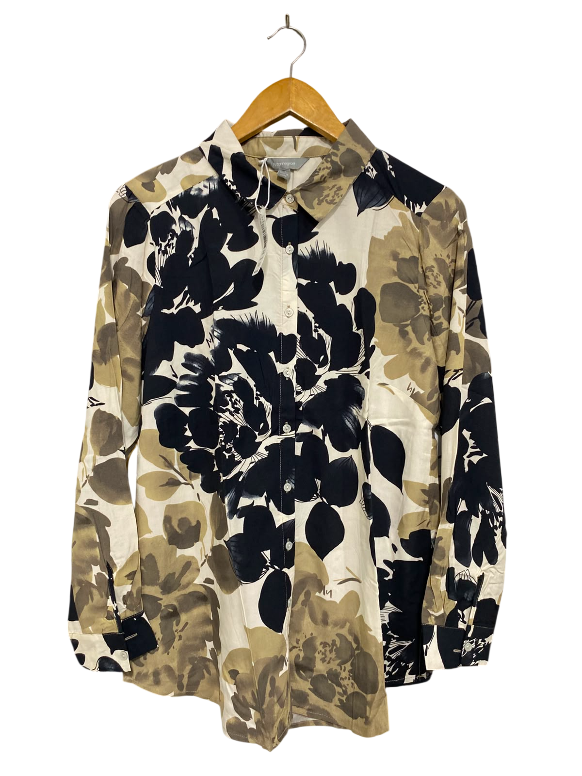 SUZANNEGRAE |M| BUST 19| A38| NEUTRAL ABSTRACT FLORAL LONG-SLEEVE BUTTON-DOWN SHIRT