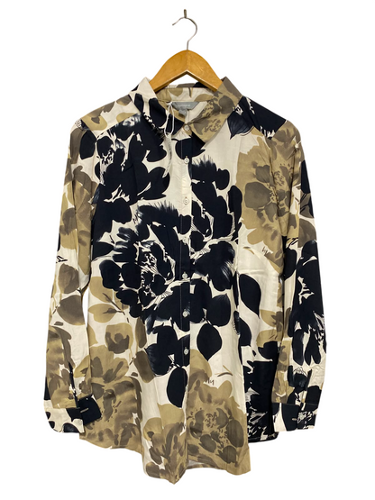 SUZANNEGRAE |M| BUST 19| A38| NEUTRAL ABSTRACT FLORAL LONG-SLEEVE BUTTON-DOWN SHIRT