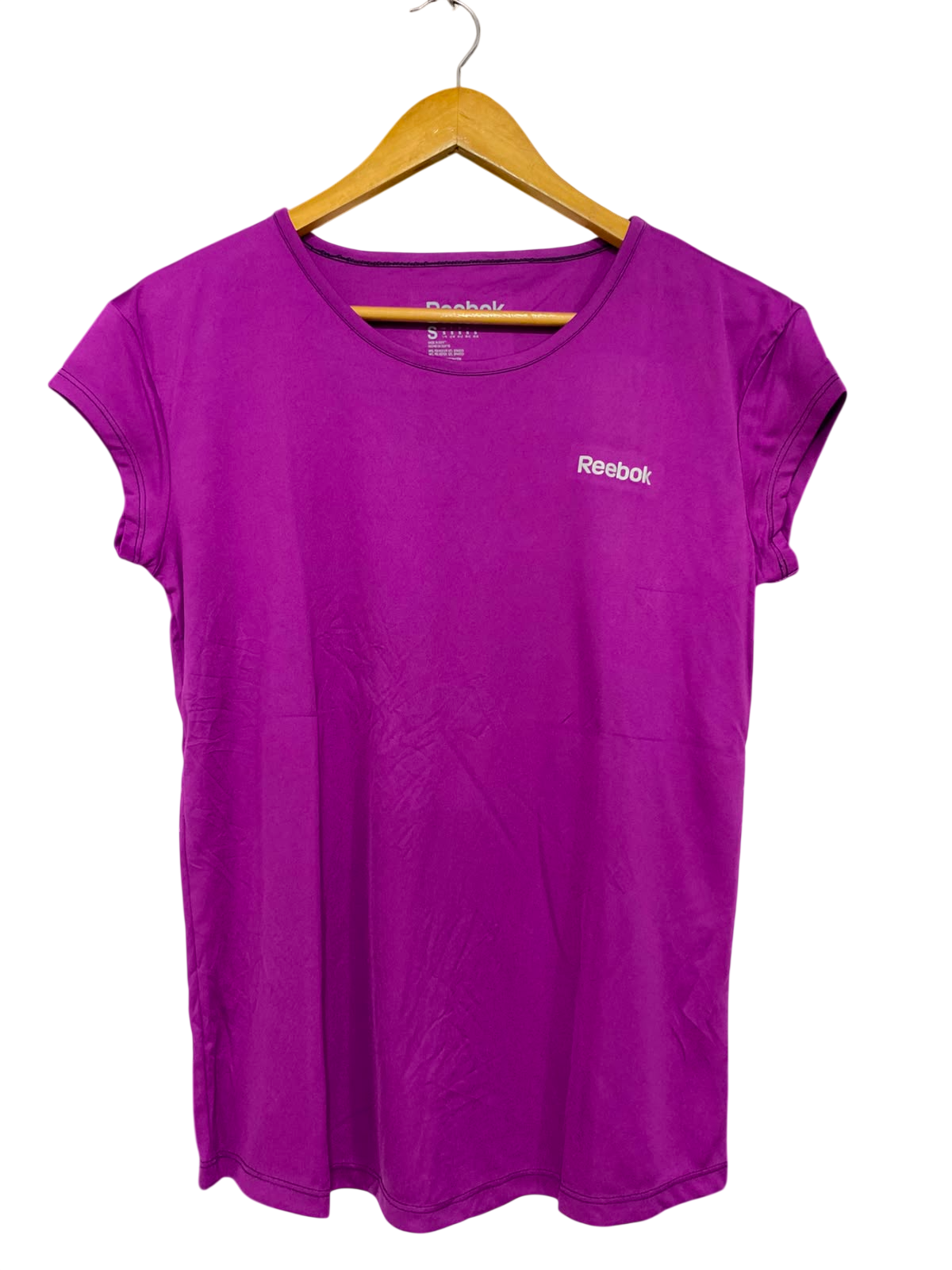 REBOOK |S| BUST 18| A38| MAGENTA PURPLE ATHLETIC PERFORMANCE CAP-SLEEVE T-SHIRT