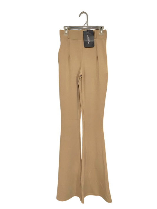 PRETTYLITTLE THING |XS| WAIST 22| A38| CAMEL HIGH-WAIST FLARED TROUSERS