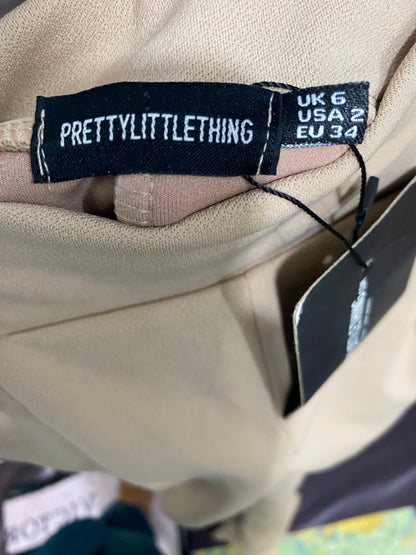 PRETTYLITTLE THING |XS| WAIST 22| A38| CAMEL HIGH-WAIST FLARED TROUSERS