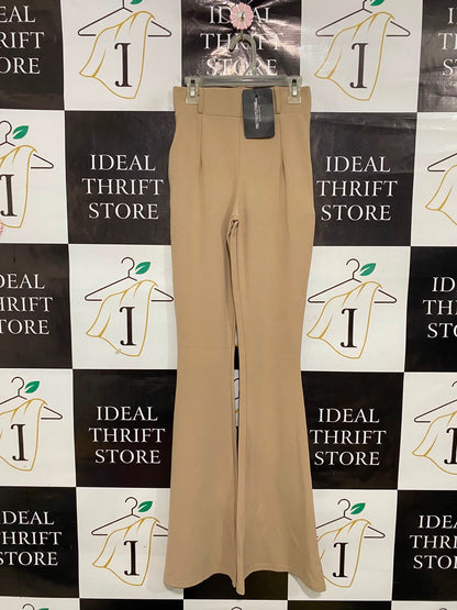 PRETTYLITTLE THING |XS| WAIST 22| A38| CAMEL HIGH-WAIST FLARED TROUSERS