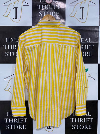 TOMMY HILFIGER |M| BUST 23| A38| YELLOW & WHITE STRIPED LONG-SLEEVE BUTTON-DOWN SHIRT