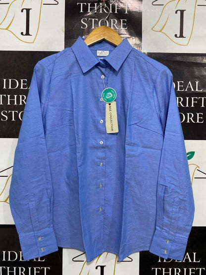 BIZ COLLECTION |M| BUST 19| A38| PERIWINKLE BLUE LONG-SLEEVE BUTTON-DOWN SHIRT