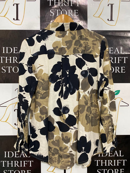 SUZANNEGRAE |M| BUST 19| A38| NEUTRAL ABSTRACT FLORAL LONG-SLEEVE BUTTON-DOWN SHIRT