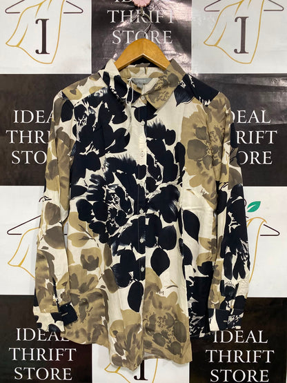 SUZANNEGRAE |M| BUST 19| A38| NEUTRAL ABSTRACT FLORAL LONG-SLEEVE BUTTON-DOWN SHIRT