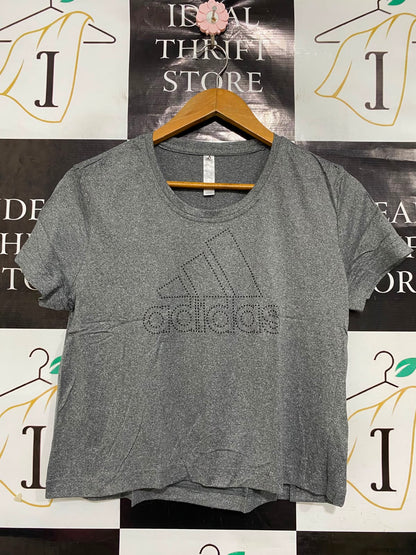 ADIDAS |S| BUST 18| A38| GREY STUDDED LOGO ATHLETIC CROP T-SHIRT