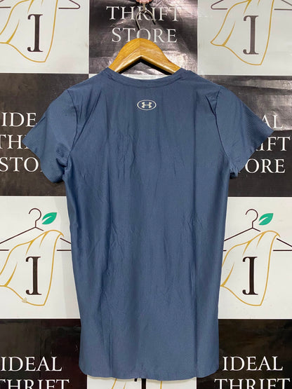 UNDER ARMOUR |S| BUST 16| A38| SLATE BLUE HEATGEAR V-NECK ATHLETIC T-SHIRT