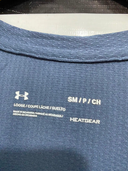UNDER ARMOUR |S| BUST 16| A38| SLATE BLUE HEATGEAR V-NECK ATHLETIC T-SHIRT