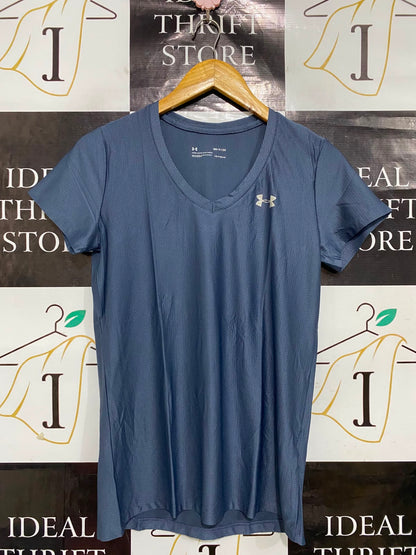 UNDER ARMOUR |S| BUST 16| A38| SLATE BLUE HEATGEAR V-NECK ATHLETIC T-SHIRT