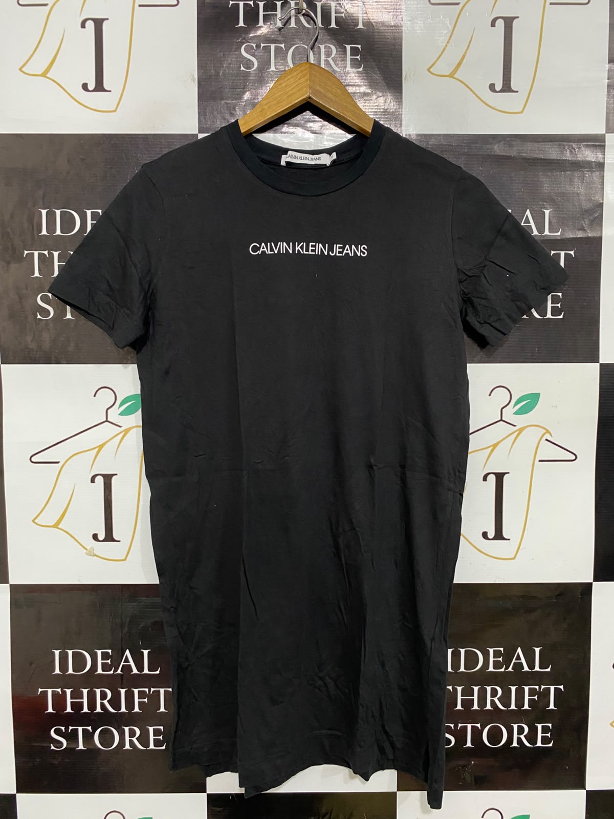 CALVIN KLEIN JEANS |M| BUST 18| A38| BLACK LOGO SHORT-SLEEVE T-SHIRT DRESS