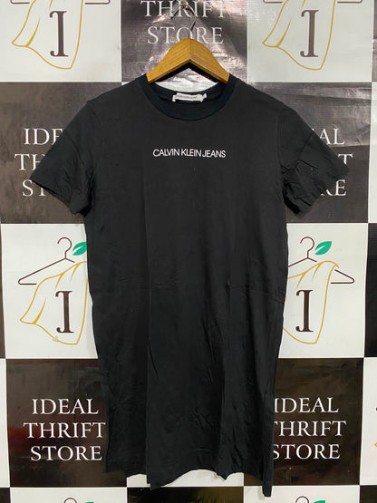 CALVIN KLEIN JEANS |M| BUST 18| A38| BLACK LOGO SHORT-SLEEVE T-SHIRT DRESS