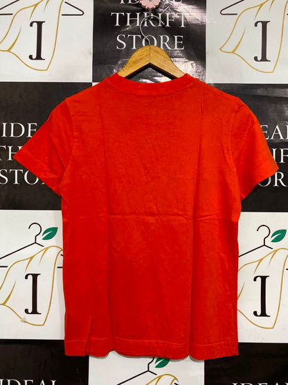 CALVIN KLEIN JEANS |XS| BUST 16 | A38| VIBRANT ORANGE LOGO T-SHIRT