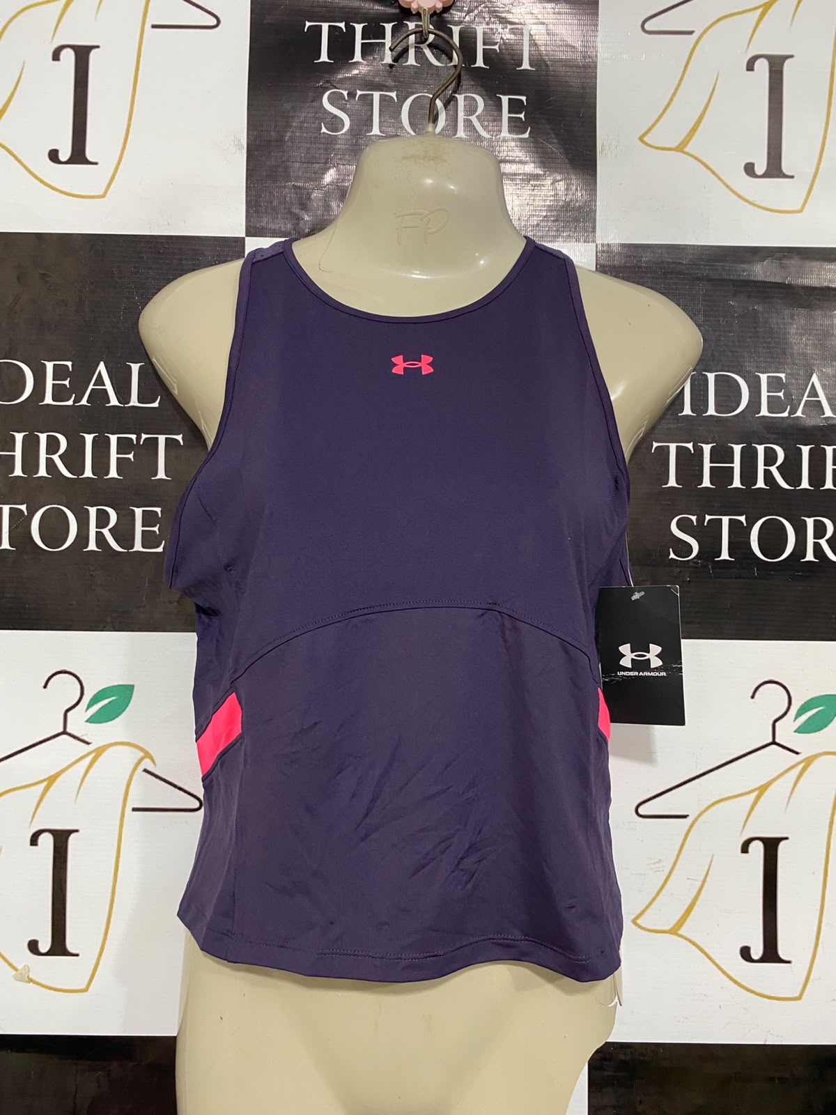 UNDER ARMOUR |M| BUST 16| A38| PURPLE & NEON PINK ATHLETIC CROP TANK TOP
