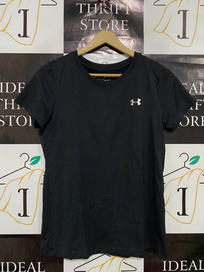 UNDER ARMOUR |S/M| BUST 18| A38| CLASSIC BLACK HEATGEAR ATHLETIC T-SHIRT