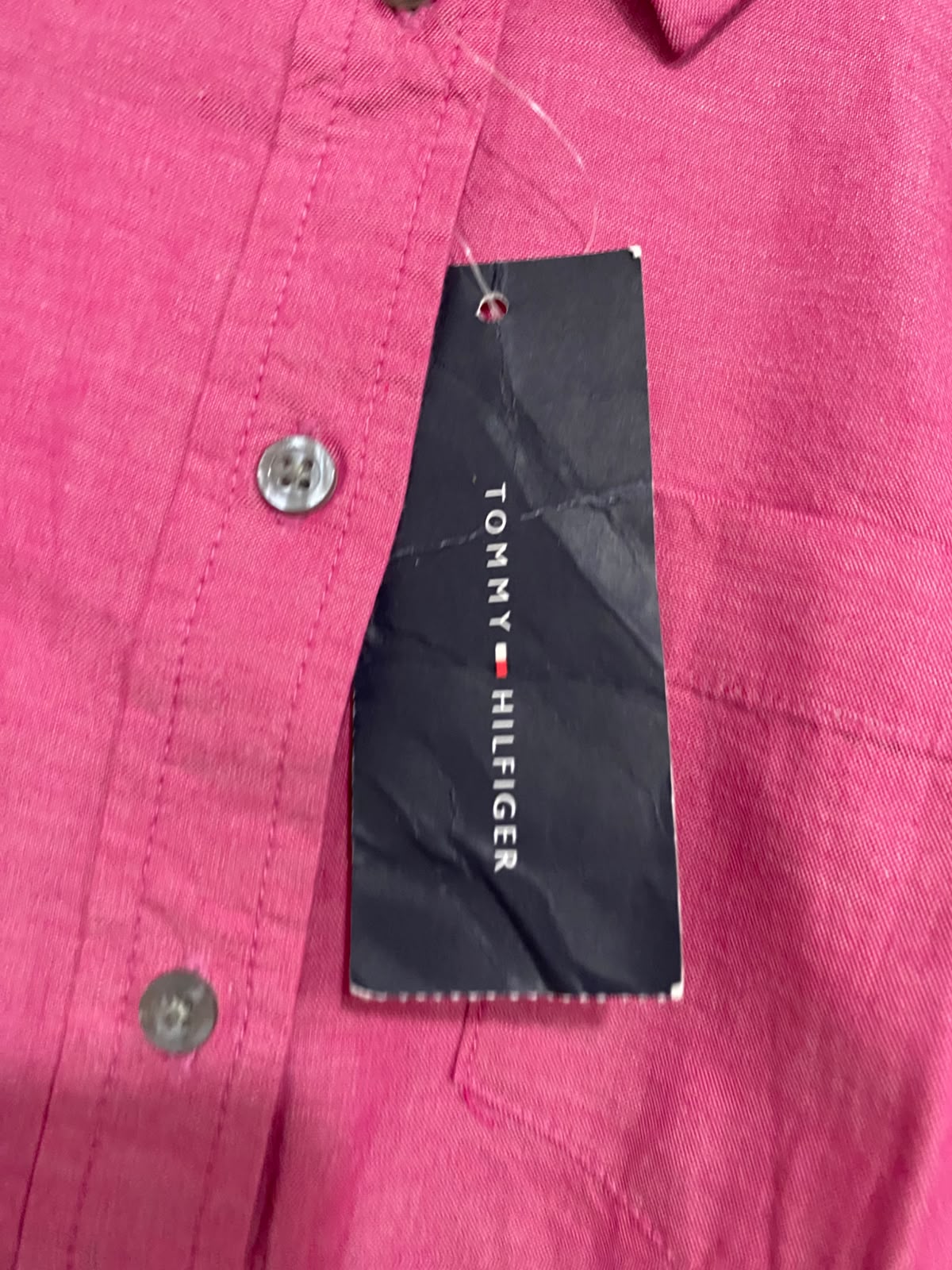 TOMMY HILFIGER |S| BUST 17| A38| HOT PINK BUTTON-DOWN LONG-SLEEVE SHIRT