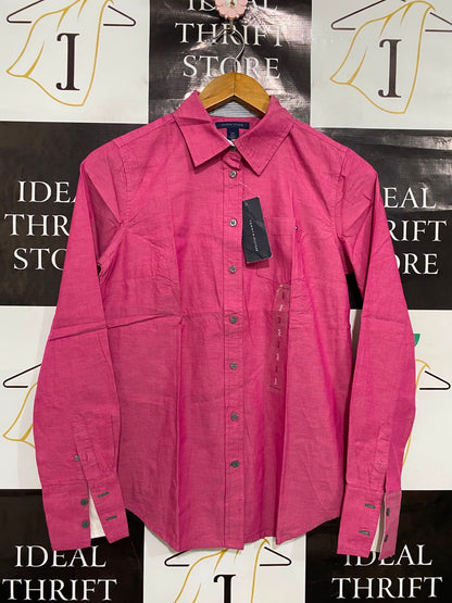 TOMMY HILFIGER |S| BUST 17| A38| HOT PINK BUTTON-DOWN LONG-SLEEVE SHIRT