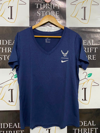 NIKE |L| BUST 20| A38| NAVY AIR FORCE BRANDED DRI-FIT V-NECK ATHLETIC T-SHIRT
