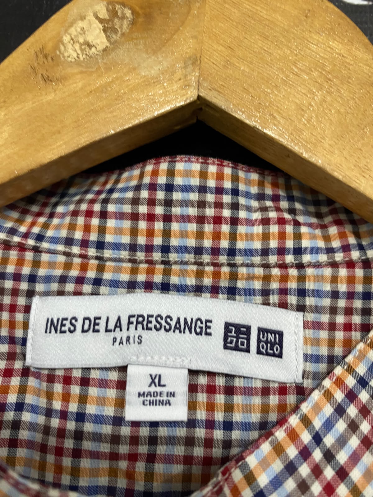 UNIQLO |XL| BUST 24| A38| INES DE LA FRESSANGE PLAID MANDARIN COLLAR TUNIC SHIRT