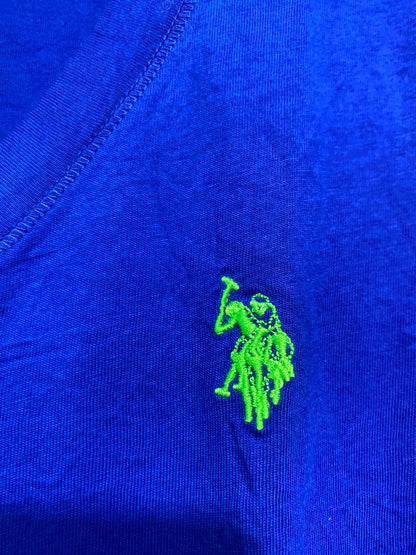 U S POLO ASSN |XL| BUST 21| A38| ROYAL BLUE & LIME GREEN LOGO V-NECK T-SHIRT