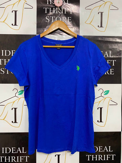 U S POLO ASSN |XL| BUST 21| A38| ROYAL BLUE & LIME GREEN LOGO V-NECK T-SHIRT