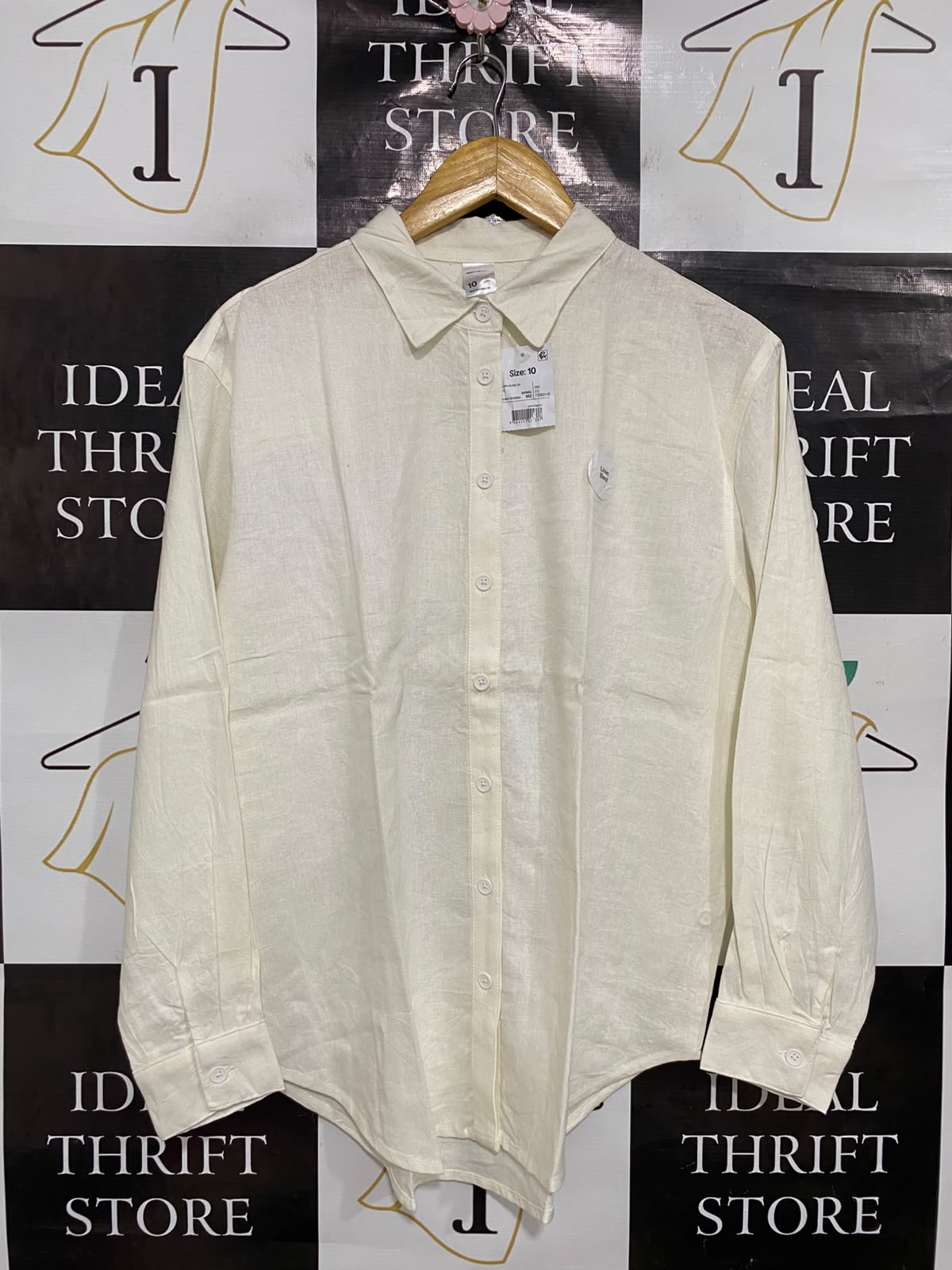 ANKO |M| BUST 22| A38| OFF-WHITE OFF-DUTY CREAM BUTTON-DOWN LONG-SLEEVE SHIRT