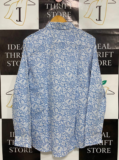 SPORTS CRAFT |M| BUST 22| A38| BLUE & WHITE FLORAL PRINT BUTTON-DOWN LONG-SLEEVE SHIRT