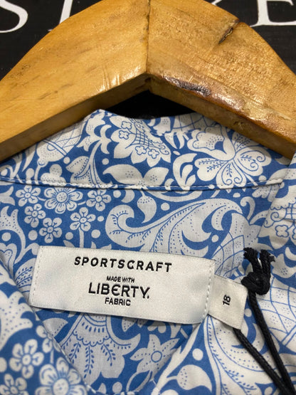 SPORTS CRAFT |M| BUST 22| A38| BLUE & WHITE FLORAL PRINT BUTTON-DOWN LONG-SLEEVE SHIRT