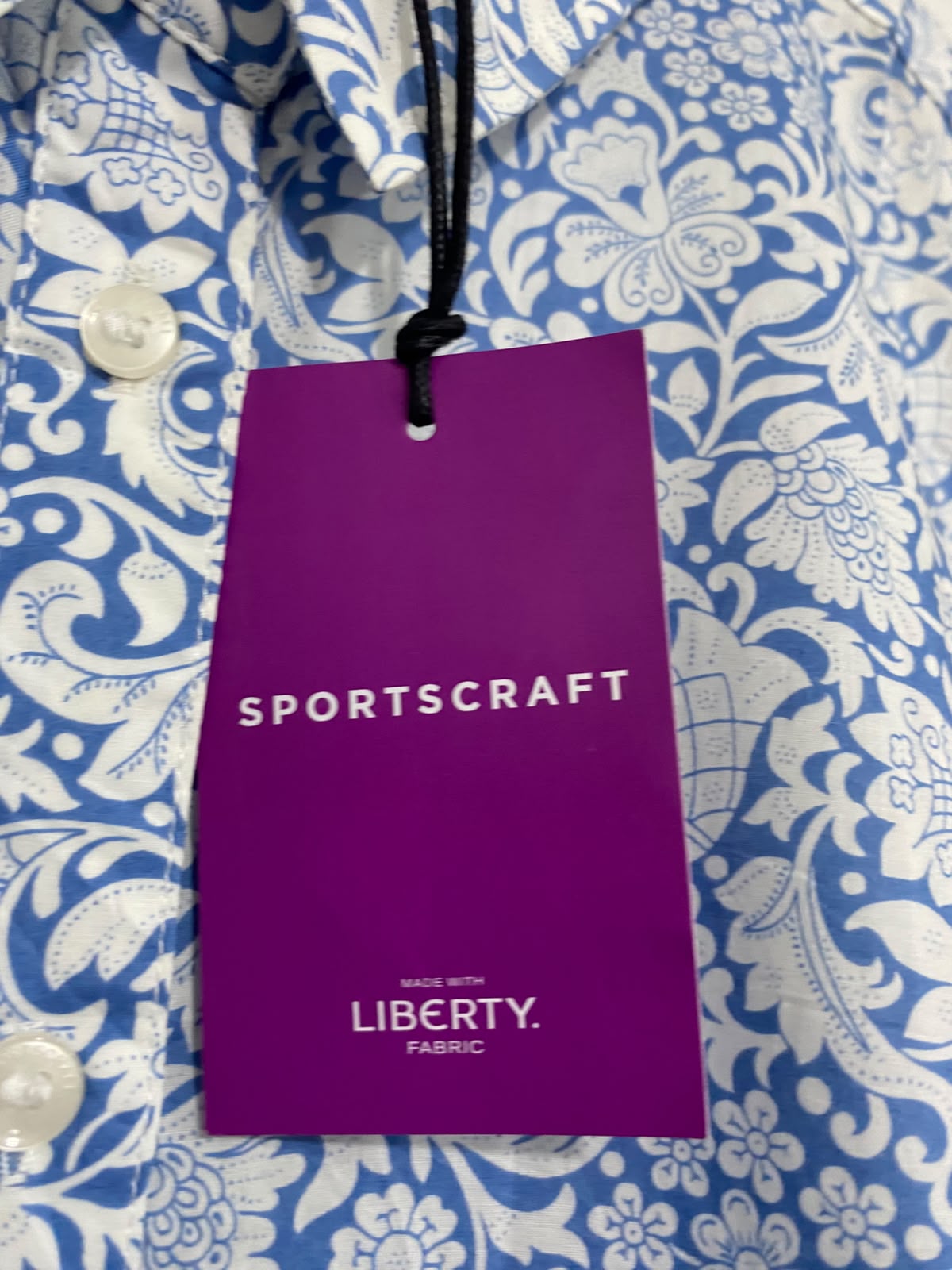 SPORTS CRAFT |M| BUST 22| A38| BLUE & WHITE FLORAL PRINT BUTTON-DOWN LONG-SLEEVE SHIRT