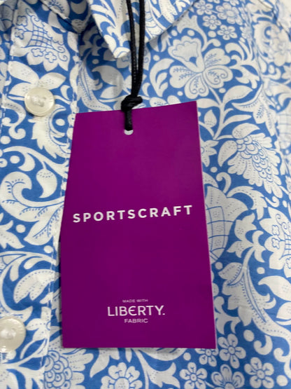 SPORTS CRAFT |M| BUST 22| A38| BLUE & WHITE FLORAL PRINT BUTTON-DOWN LONG-SLEEVE SHIRT