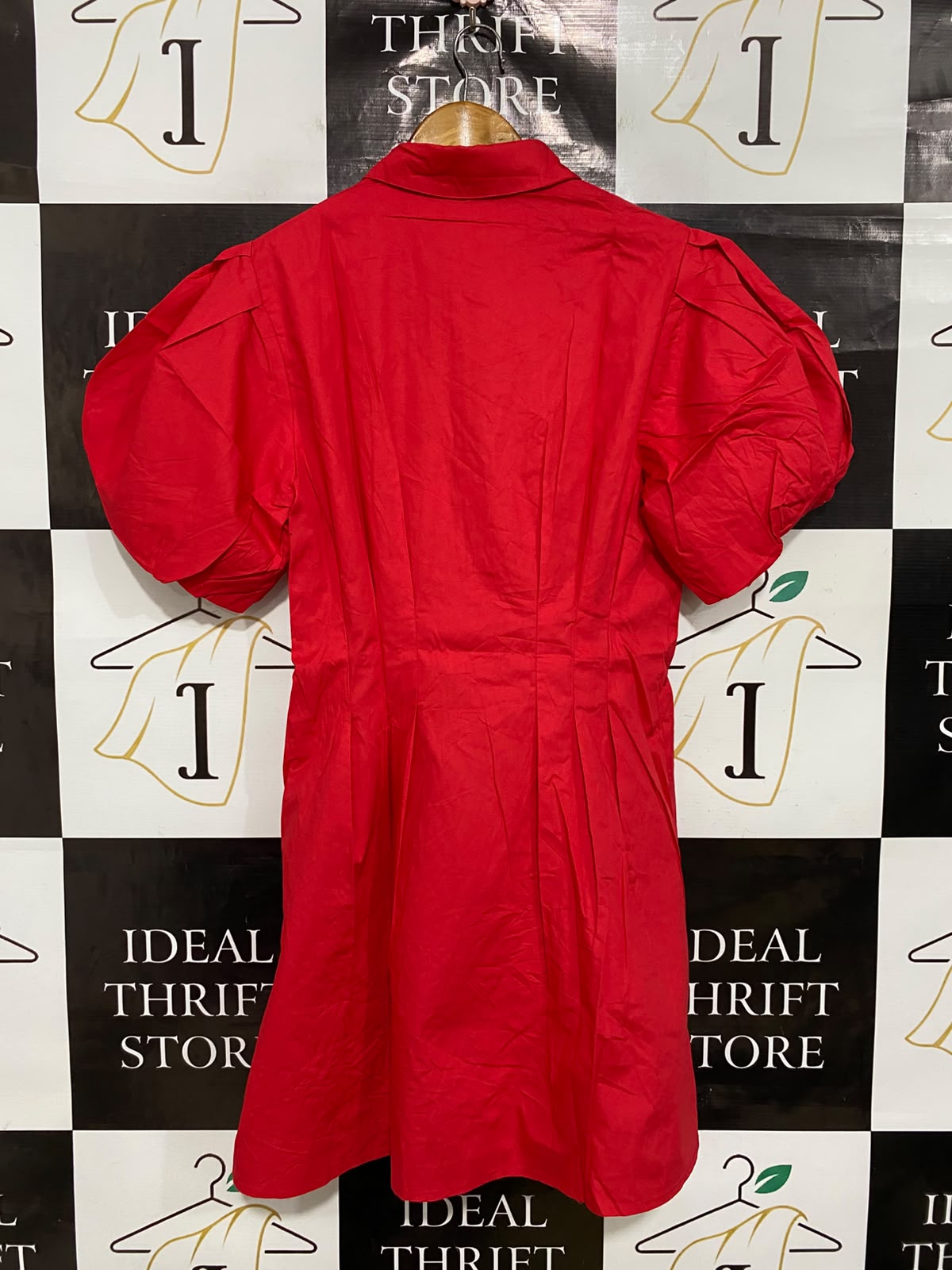 ATMOS & HERE |M| BUST 16| A38| VIBRANT RED PUFF-SLEEVE MINI DRESS