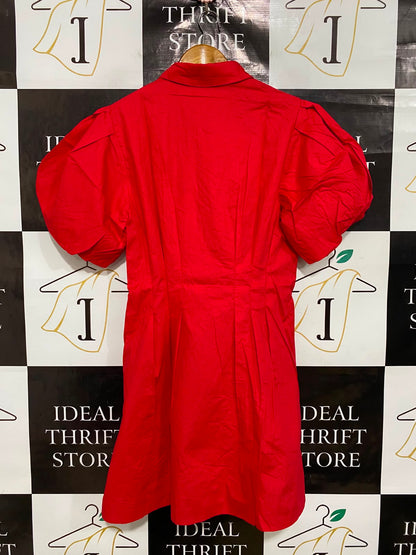 ATMOS & HERE |M| BUST 16| A38| VIBRANT RED PUFF-SLEEVE MINI DRESS