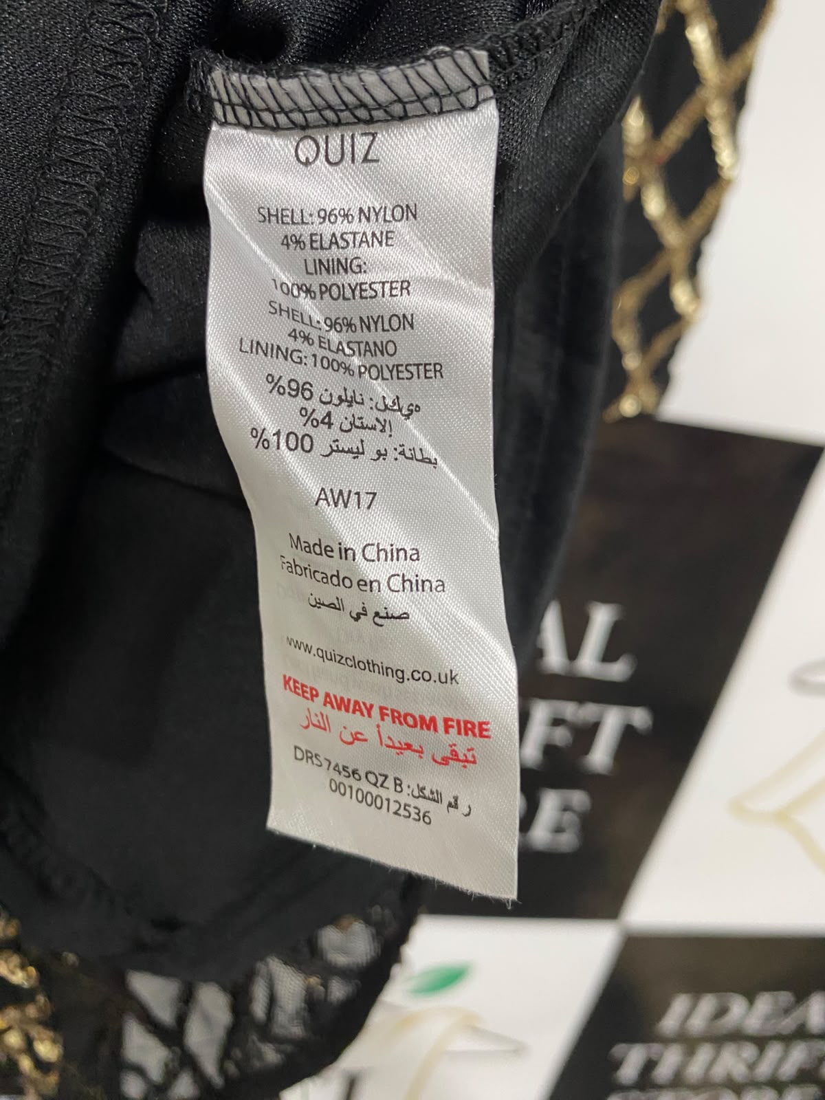 QUIZ |S| BUST 14| A38| BLACK & GOLD LATTICE SEQUIN HIGH-NECK LONG-SLEEVE MINI DRESS