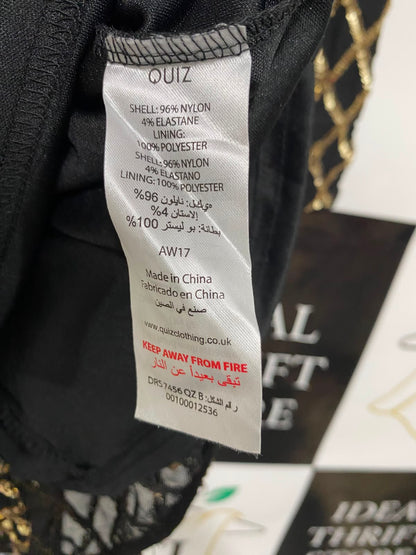 QUIZ |S| BUST 14| A38| BLACK & GOLD LATTICE SEQUIN HIGH-NECK LONG-SLEEVE MINI DRESS