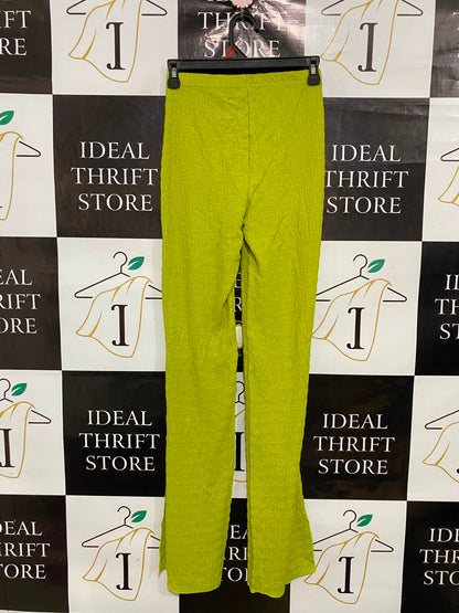 BOOHOO |XS| WAIST 24| A37| LIME GREEN TEXTURED HIGH-WAISTED TROUSERS