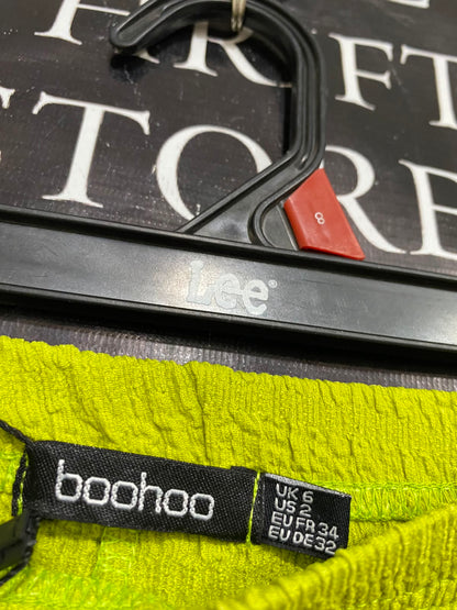 BOOHOO |XS| WAIST 24| A37| LIME GREEN TEXTURED HIGH-WAISTED TROUSERS
