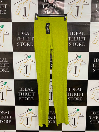 BOOHOO |XS| WAIST 24| A37| LIME GREEN TEXTURED HIGH-WAISTED TROUSERS