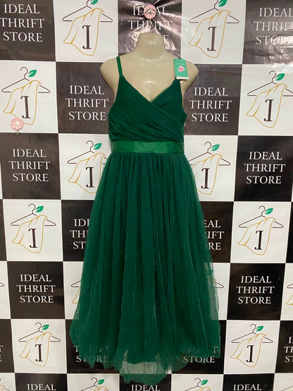GLAMULICE |S| BUST 17| A37| EMERALD GREEN TULLD SLATE-WAIST MIDI DRESS