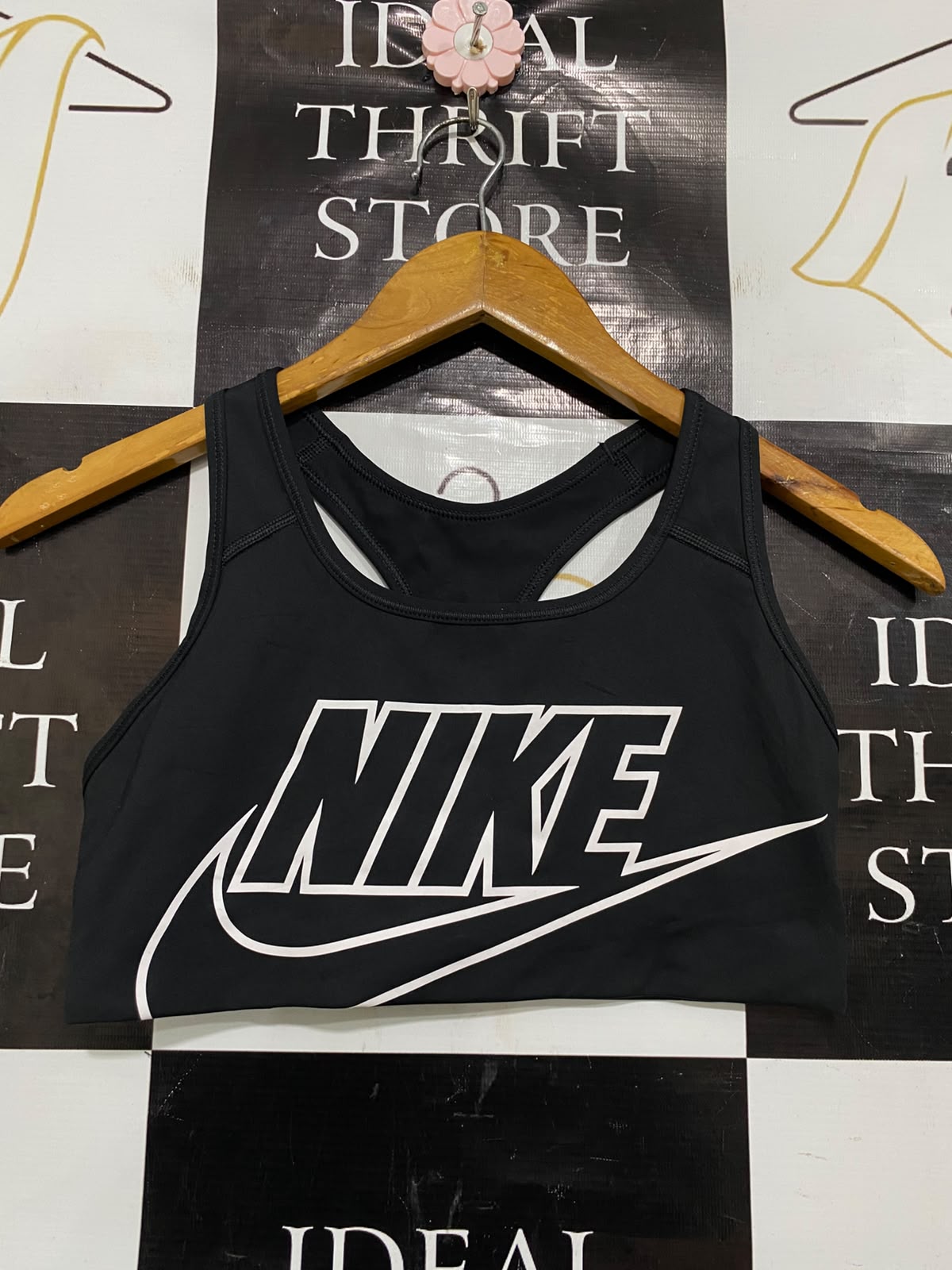 NIKE |M| BUST 13| A37| BLACK & WHITE BOLD LOGO ATHLETIC SPORTS BRA