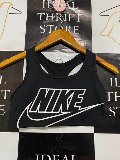 NIKE |M| BUST 13| A37| BLACK & WHITE BOLD LOGO ATHLETIC SPORTS BRA