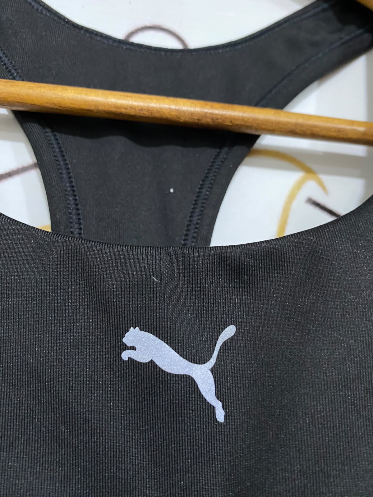 PUMA |S| BUST 12| A37| BLACK & SILVER LEAPING CAT ATHLETIC SPORTS BRA