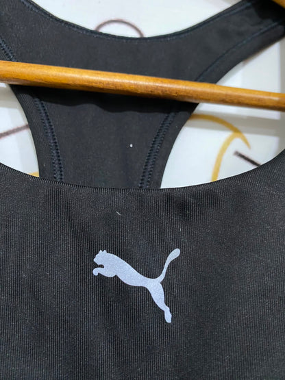 PUMA |S| BUST 12| A37| BLACK & SILVER LEAPING CAT ATHLETIC SPORTS BRA
